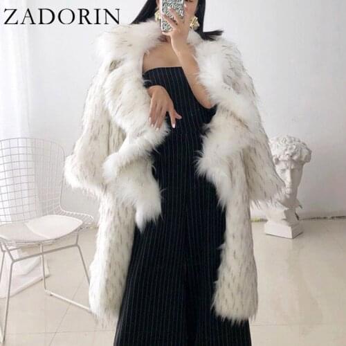 ZADORIN High Street Luxury Women Ruffle Collar Long Faux Raccoon Dog Fur Coat Korean Fashion Fluffy Faux Fur Jacket Winter Coats