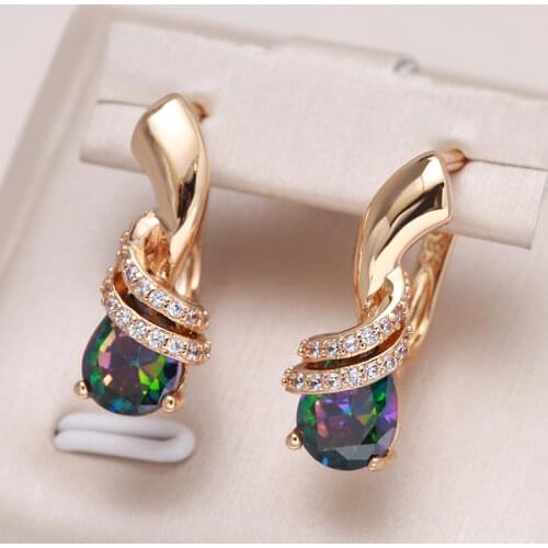 Kinel New 585 Rose Gold Stud Earrings For Women Colorful Water Drop Natural Zircon Bride Wedding Earrings Fashion Party Jewelry