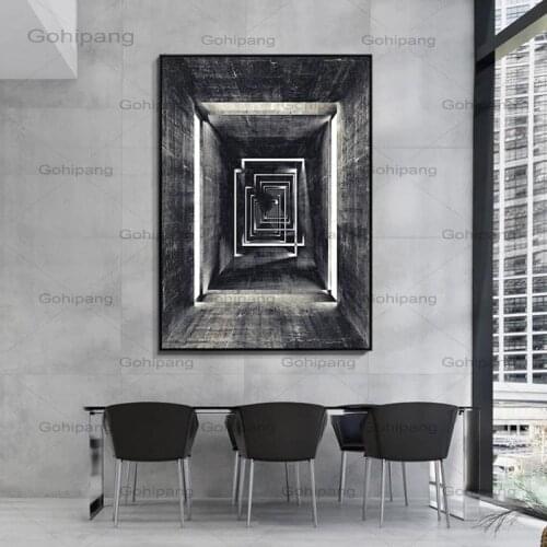 Nordic Black White Building Posters Geometry Corridor Painting Canvas Wall Art Prints Pictures for Living Room Modern Home Decor