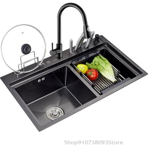 Wash Basin Nano Sink Double Tank Kitchen 304 Stainless Steel Bowl Sink Black Household Sink