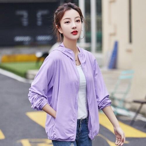 Spring and summer fashion lovers thin hooded sunscreen clothing womens knitted long sleeve ice silk breathable running jacket