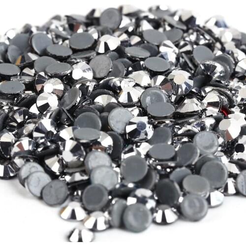 Top Quality Silver Hematite Hot fix Rhinestones Super glitter Glass Strass Iron On stones For Fabric garment/Clothes DIY