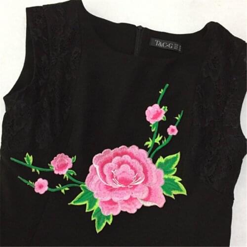 Maxsin High Quality beautiful Peony Embroidered flower Patche for Clothes Dress Jacket Patches Iron On Garment Appliques DIY