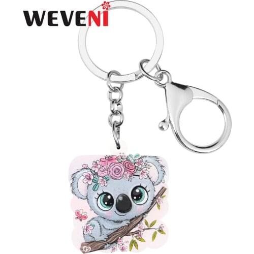 WEVENI Acrylic Cute Australian Koala Keychains Anime Animal Key Ring Jewelry For Women Kids Lover Classic Gift Bag Accessories