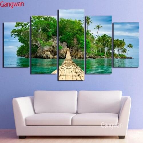Green Island picture diamond embroidery cross stitch Wooden Bridge landscape 5pcs sets diamond painting full rhinestone sticker