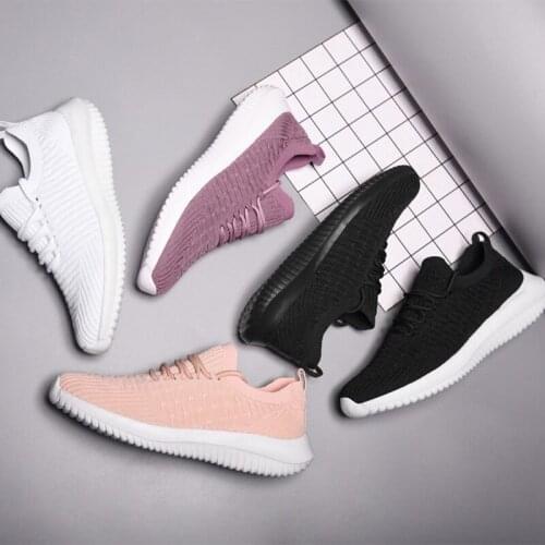 Women Knitting Sneakes Ladies Anti Slip Breathable Female Light Lace Up Vulcanized Shoes Mesh Comfort Flats Woman Walk Footwear