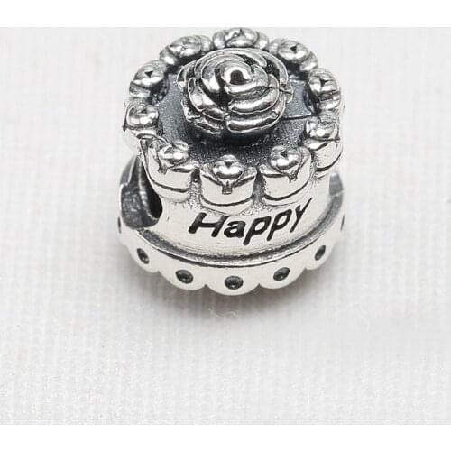 Authentic 925 Sterling Silver Happy Birthday Cake Charm Bead Fit Pan Bracelet Women Jewelry