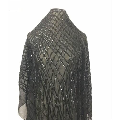 1Yard Sequins LACE Fabric Black Elastic Mesh Fabric breathable for night dress decoartion clothes accessory