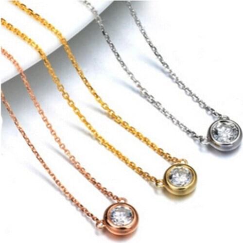 10pcs/Lot Round Crystal Zircon Pendant 316L Stainless Steel Necklaces for Women Fashion Jewelry Gift 45cm