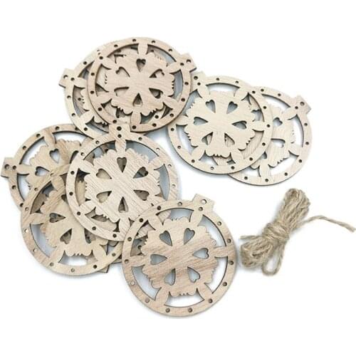 10pcs Christmas Wooden Hollow Round Ornaments Unfinished Wood Slices for DIY Crafts Christmas Hanging Ornaments Decorations