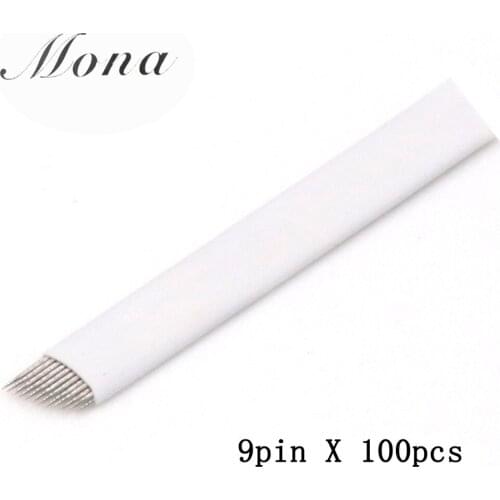 100pcs 9 Pin Permanent Eyebrow Makeup Blades Tattoo Manual Needle For Microblading Pen Machine 3D Eyebrow Microblading