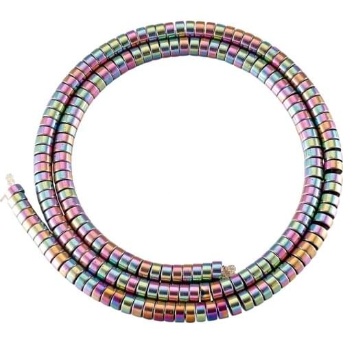 190pcs Rainbow Plated Heishi Beads Flat Round Loose Spacer Electroplate Non-magnetic Synthetic Hematite Bead For Jewelry Making