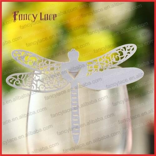 50pcs New Arrival Die Cut Party Decorations Place Card,Elegent Place name Card Dragonfly Shape Paper Party Decor for Wine Glass