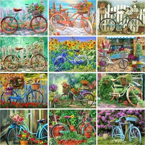 5D Diamond Embroidery Landscape Flower Cross Stitch Diamond Painting Bicycle Picture Rhinestones Handicraft Home Decoration