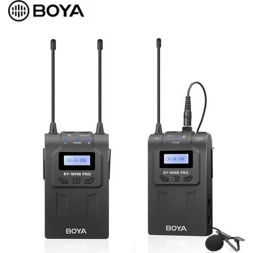 BOYA BY-WM8 Pro-K1 UHF Dual-Channel Lavalier Wireless Microphone System with LCD Screen for Canon Nikon DSLR Camera Camcorder