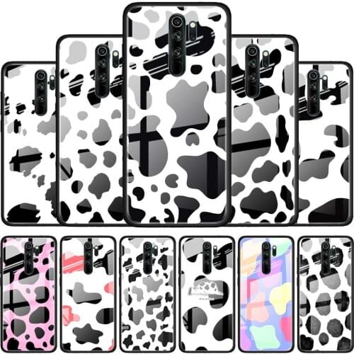 White Black Pink Cow for Xiaomi Redmi K40 K30 K20 Pro Plus 9C 9A 9 8A 7 Luxury Shell Tempered Glass Phone Case Cover