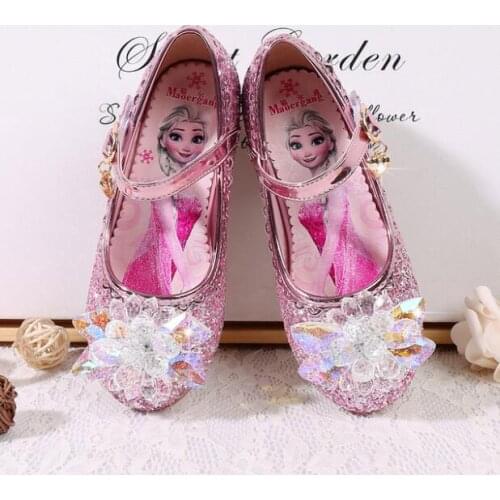 Children Princess Leather Shoes Girls Rhinestone Candy Color Hight Heels Party Dance Shoes Girls Kids Cartoon Sneakers