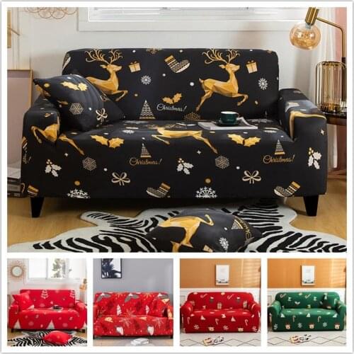 Christmas Decor Stretch Elastic Sectional Seat Deer Sofa Cover Set Chaise Long Couch Armchair L Shape Slip Cover for Living Room