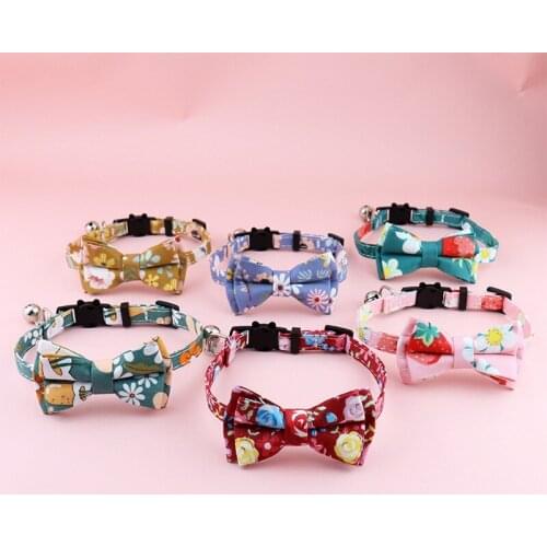 Printed Bowknot Pet Collar Lovely Adjustable Bell Necklace Bow Tie Breakaway Cotton Dogs Cat Tie Pet Accessories Wholesale 2021