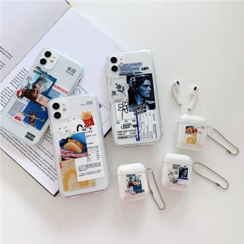 Hot fashion label case for Airpods 2 1 Bluetooth Headset Clear TPU case Headphone Earpods Earbuds Cover