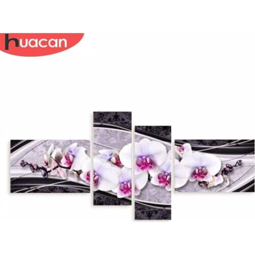 HUACAN DIY 5D Diamond Embroidery Cross Stitch Diamond Painting Home Decorative Gifts Fashion Flower 4pcs Needlework