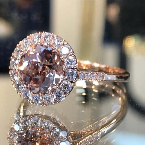 Huitan Rose Gold Color Ring with Champagne Cubic Zirconia Temperament Accessories for Women Wedding Ceremony Party Trend Jewelry
