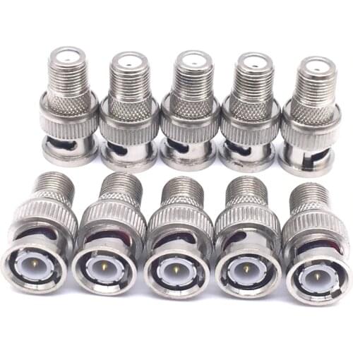 JX 10pcs RF connector BNC Male Plug to F Female Jack Adapter Coax Connector Coupler CCTV Camera fast ship