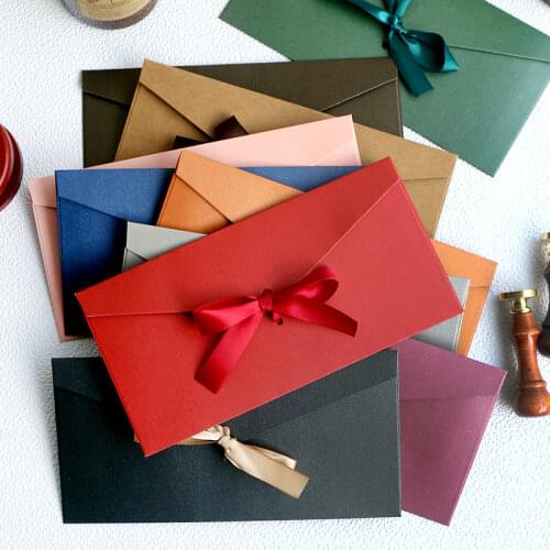 50pcs/set High Quality Ribbon Paper B6 & DL Size Envelopes Pearl Paper DIY Wedding Business Invitation Envelopes /Gift Envelope