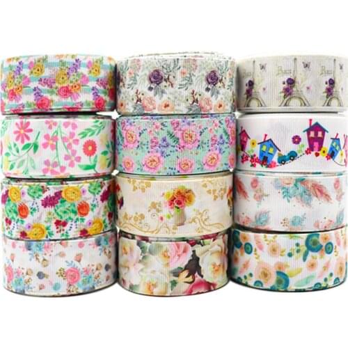 10 Yards 1" 25MM Flowers Printed Grosgrain Ribbons For Hair Bows DIY Handmade Materials Y202012122105