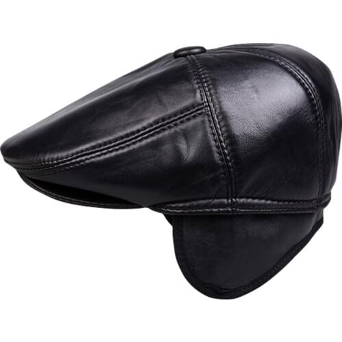 Hot Pin Men Fashion Leather Hat Mens New Style Sheep Skin Leather Hat Beret Outdoor Cap Autumn Winter Men Genuine Leather Caps
