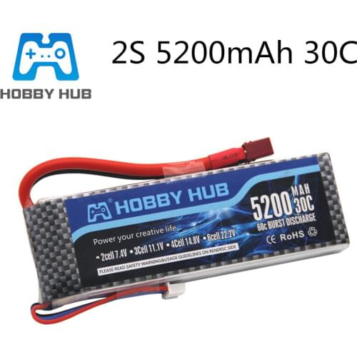 High Power 7.4V 5200mAh Lipo Battery 30C 2S Battery 2S LiPo 7.4 V Battery 5200mAh 30C 2S Lithium-Polymer Batterie For RC car