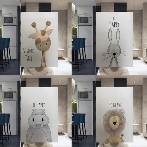 Cartoon lion elephant deer Window Film Stained Glass Film Transfer Vinyl Window Glass Stickers Shower Door Film No Glue