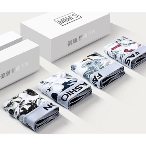 Men Underwear Natural Cotton Chinese style Print Boxer shorts Homme Male Comfortable Underpants Mens Boxers Breathable Panties