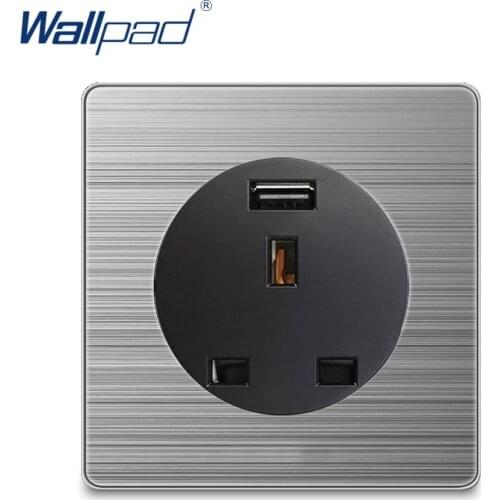 Wallpad USB UK 13A Socket Wall Power Socket Electric Outlet Silver Stainless Steel Panel For Home 5V 2100MA