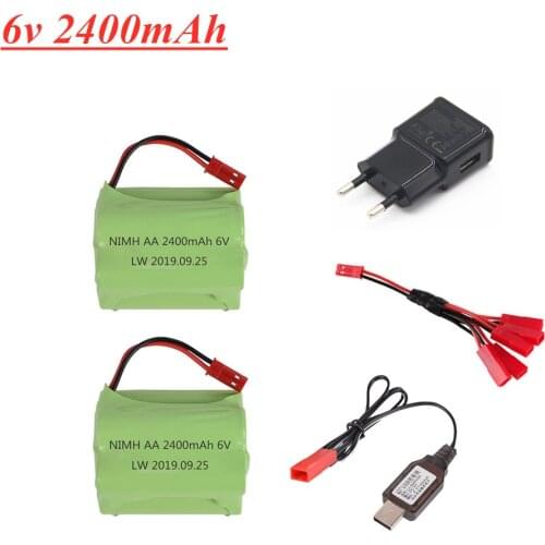 NiMH 6v 2400mah Battery + USB Charger For RC Toys Boat Car Tank Model 6v AA 1400mAh Rechargeable battery Pack JST Plug