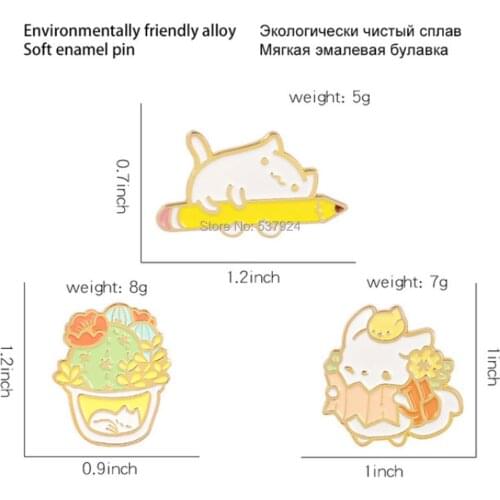 New 20Pcs 3 Styles Cat pencil Cactus Potted Plant Brooch Lapel Pin Action Figure Toy