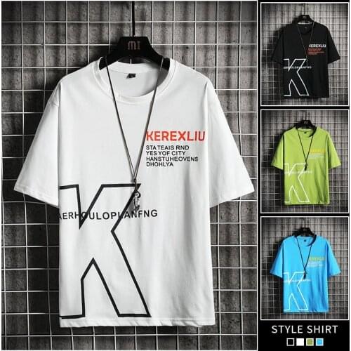2021 New Printed Short-Sleeved T-Shirt Male Korean Version of Pure Cotton Bottoming Shirt Trend Summer Mens Clothing
