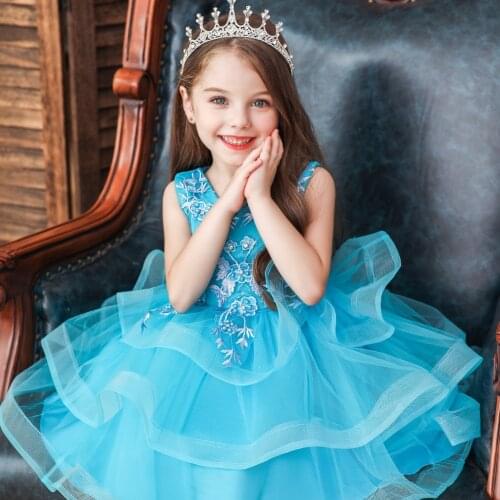 Embroidered Flower girls dress o-neck tutu girls dresses Fluffy kids dress for girls Christmas new year party princess dress NEW