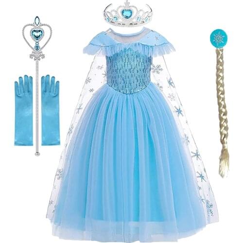 Girls Elsa Dresses Anna Costume Clothes Kid Cosplay Princess Dress Snow Queen Vestido Childrens Birthday Parti Sukienki
