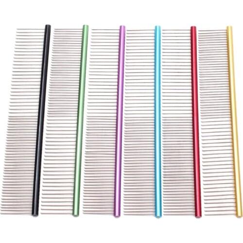 Pet Comb Stainless Steel Rounded Ends Teeth Comb Dog Hair Comb for Home Grooming Removes Knots and Tangles 7.5" 6 Colors