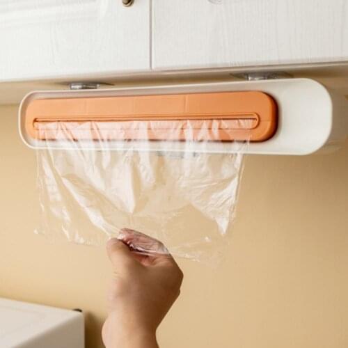 Plastic Wrap Cutter Household Multipurpose PP 3 in 1 Wall Mount Paper Towel Holder Eco-friendly Practical Kitchen Supplies