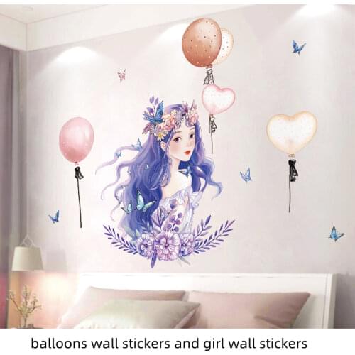 [SHIJUEHEZI] Cartoon Girl Butterflies Flowers Wall Stickers DIY Balloons Mural Decals for Baby Room Kids Bedroom Home Decoration