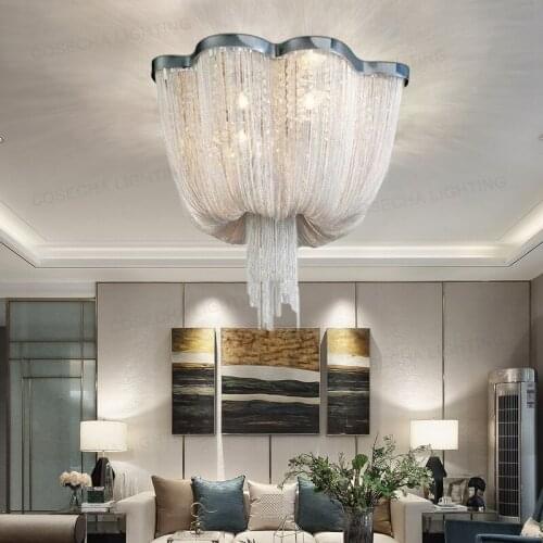 Postmodern petal tassel aluminum chain ceiling lamp living room bedroom crystal lamp Nordic minimalist hotel engineering lamps