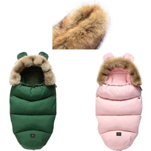 Baby Stroller Sleeping Bag Warm Anti-Kicking Footmuff with Removable Faux Fur B36E