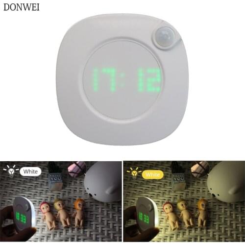 DONWEI LED Night Light Human Body Induction Magnetic Rotation Dimming night light with Clock showing Bedside night lighting