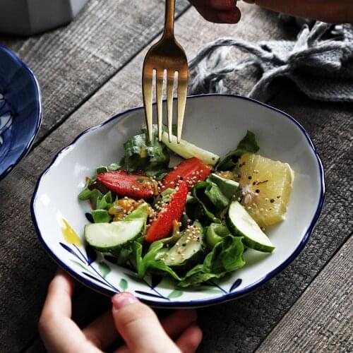 Dish Household Oval Plate Underglaze Color Ceramic Dish Creative Cold Dish Salad Plate Dried Fruit Snack Dish