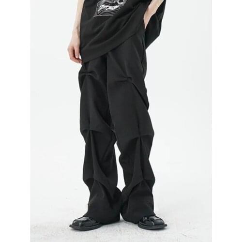 High Street Vintage Pleated Pants Men Women Korean Casual Loose Couple Pants Female Streetwear Black Cargo Trousers S-2XL