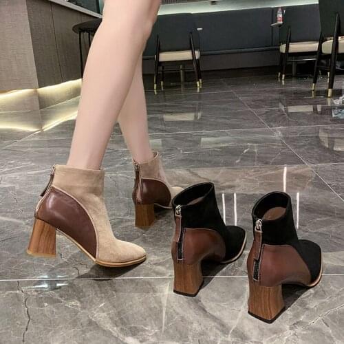 White Ankle Boots Rock Shoes Woman Boots-Women Zipper Low Summer High Heel Ladies Rubber 2021 Pointy Autumn Rome Riding Pointed