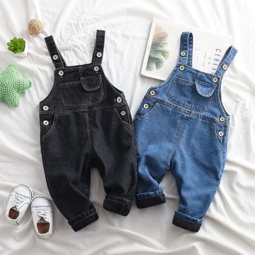 Winter New Baby Boys Girls Overalls Toddler Kids Solid Korean Casual Thicken Jumpsuits Plus Velvet Warm Denim Overalls for Child