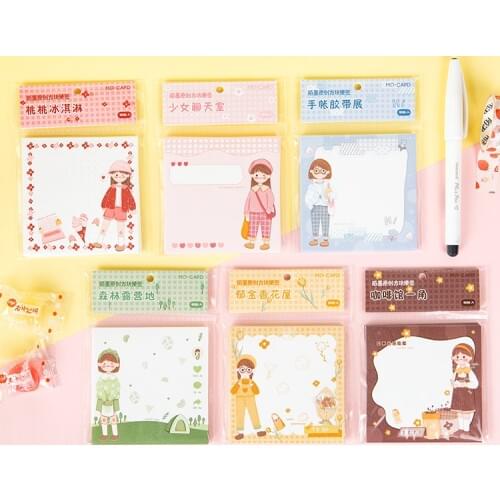 1Pcs Girl Heart Cafe Handbook Message Note Creative Self Adhesive Memo Pad Sticky Notes Bookmark Stationery School Office Supply